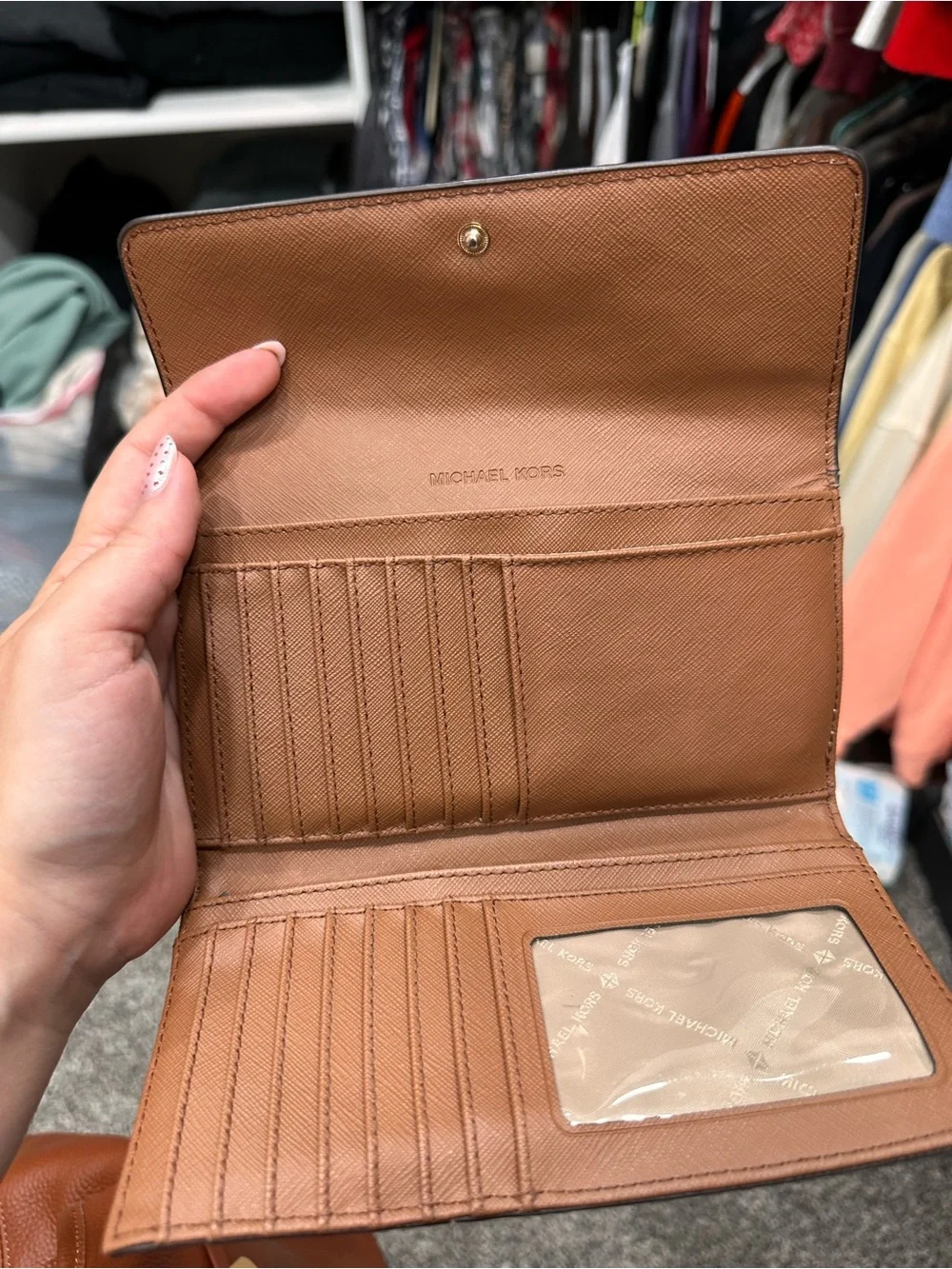Michael Kors Beige Cream Signature Continental Wallet with Gold Logo